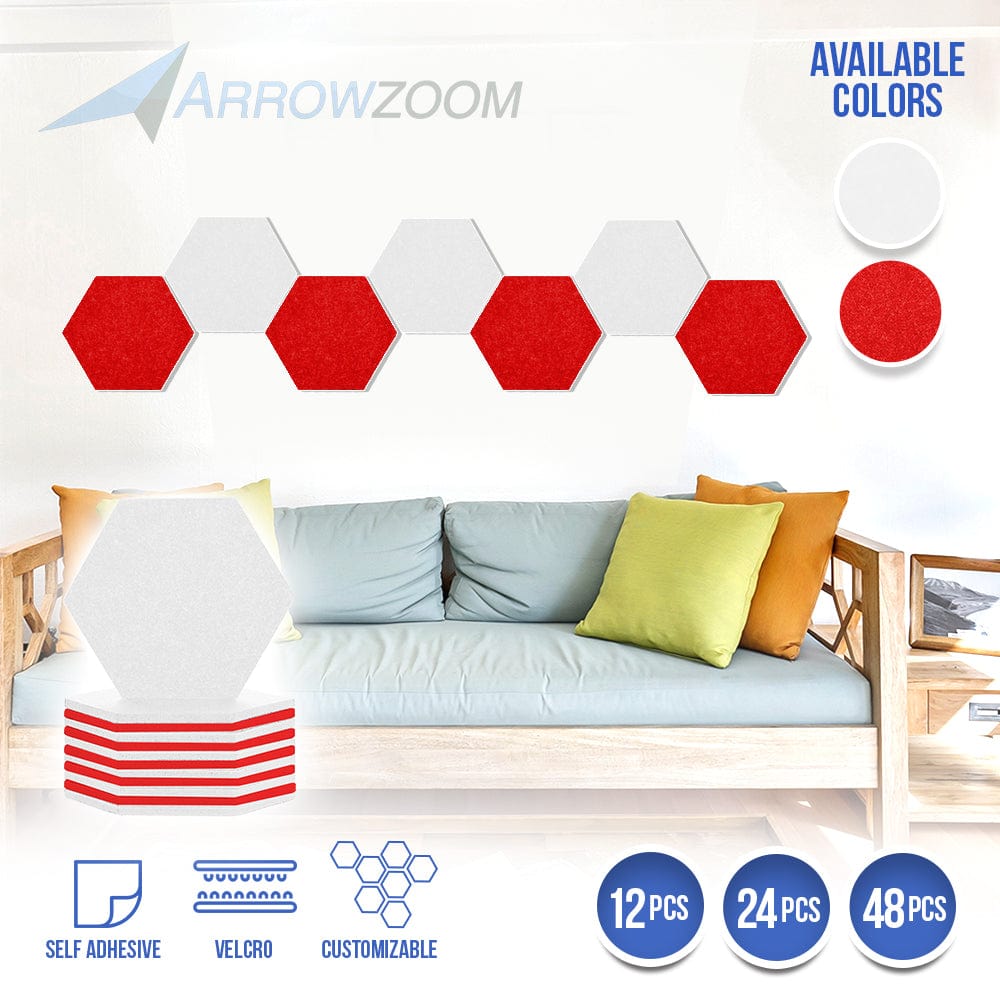 silexofy Hexagon Felt Sound Absorbing Wall Panel - White and Red - KK1224