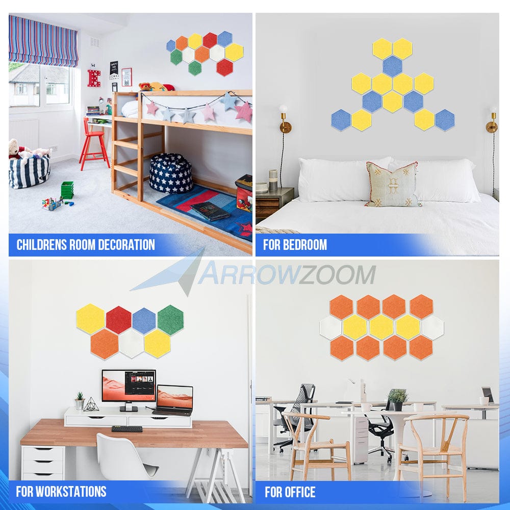 silexofy Hexagon Felt Sound Absorbing Wall Panel - Yellow and White - KK1224