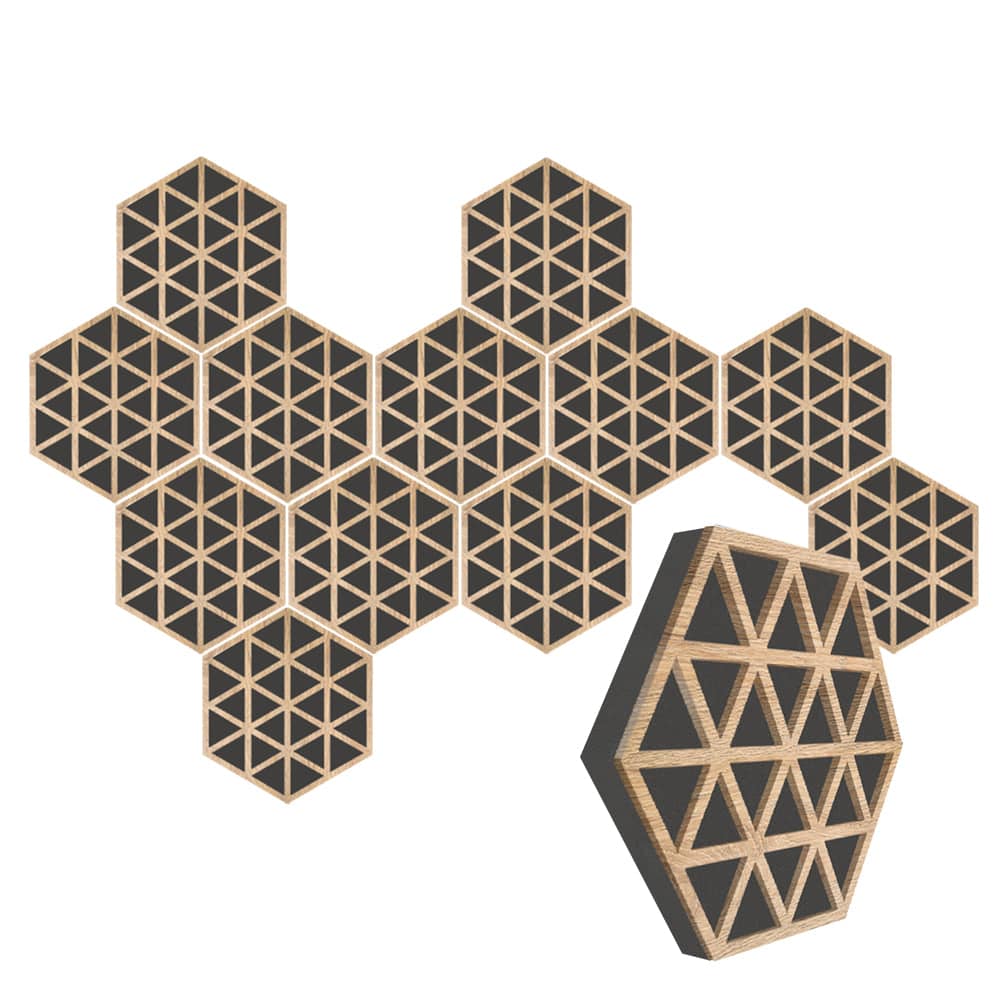 silexofy™ Diffuse PRO Isometric Triangle Hexagon Felt Wooden Panel - KK1417