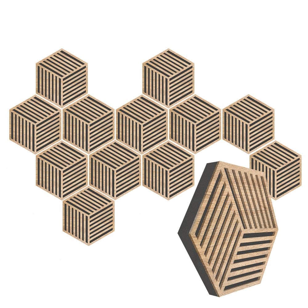 silexofy™ Diffuse PRO Isometric Lines Hexagon Felt Wooden Panel - KK1418