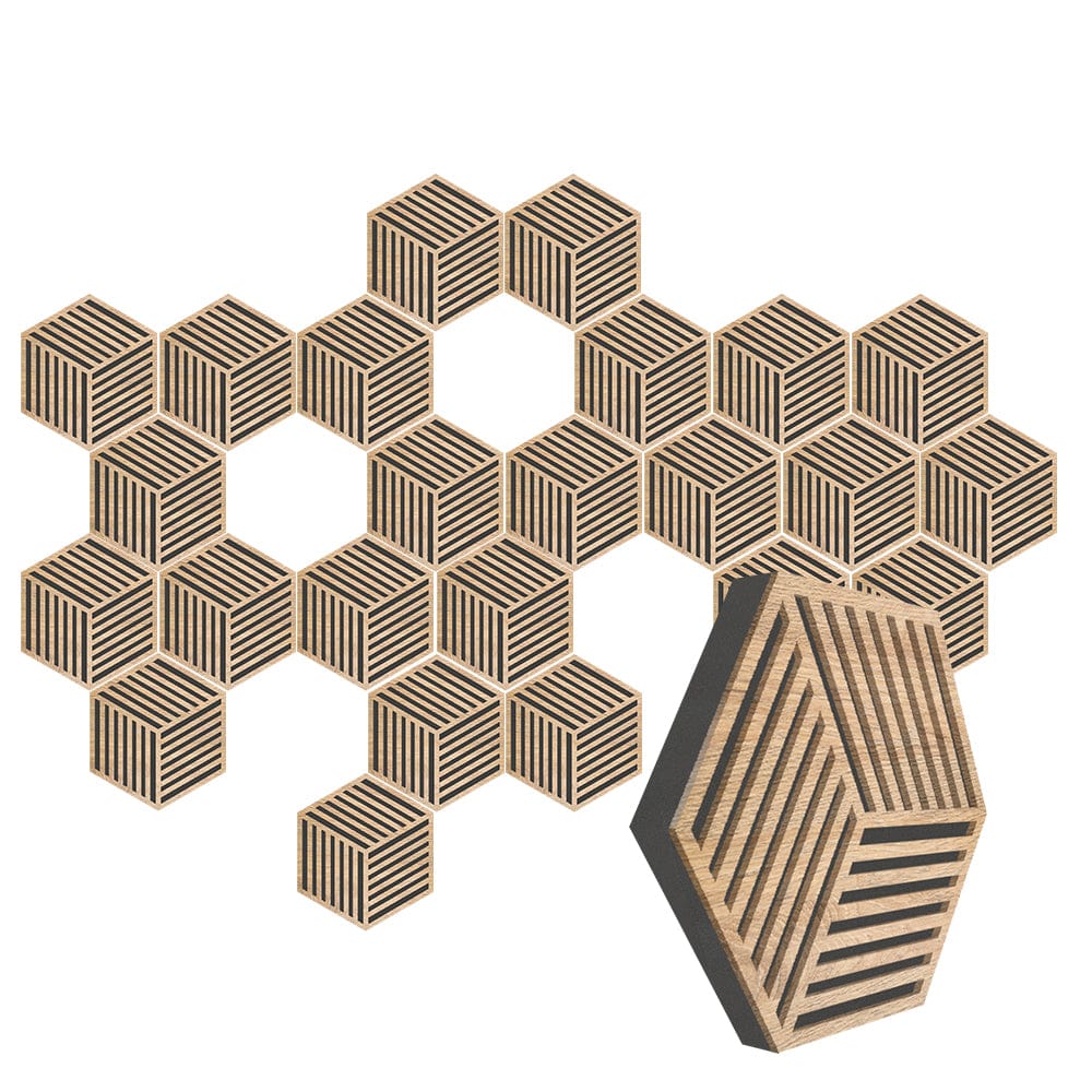 silexofy™ Diffuse PRO Isometric Lines Hexagon Felt Wooden Panel - KK1418