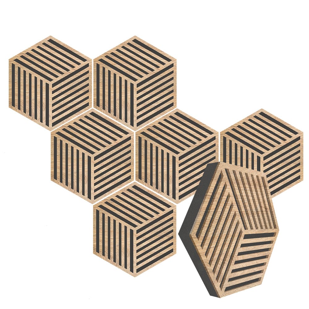 silexofy™ Diffuse PRO Isometric Lines Hexagon Felt Wooden Panel - KK1418