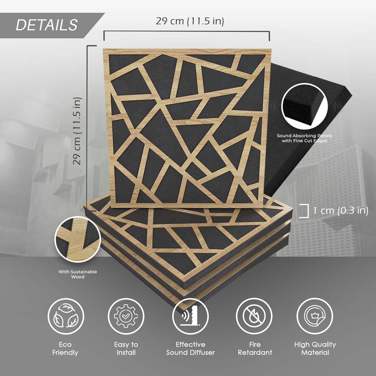 silexofy™ Diffuse PRO Square Felt Wooden Panel - KK1247