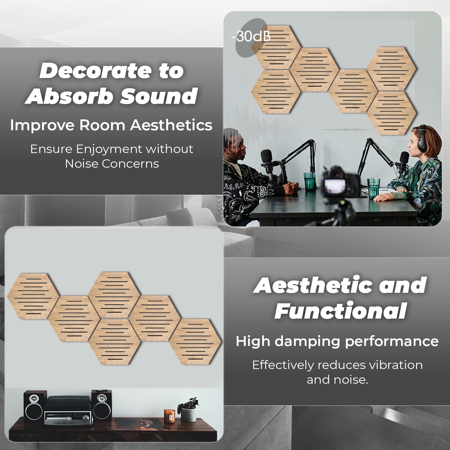 silexofy™ Diffuse PRO Isometric Triangle Hexagon Felt Wooden Panel - KK1417