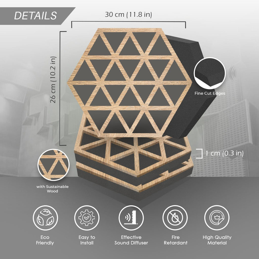 silexofy™ Diffuse PRO Isometric Triangle Hexagon Felt Wooden Panel - KK1417