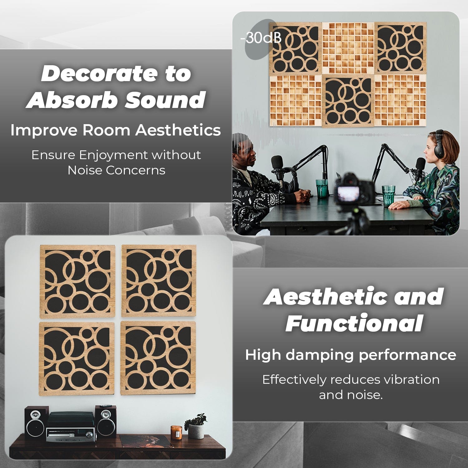 silexofy™ Diffuse PRO Orbit Square Felt Wooden Panel - KK1307