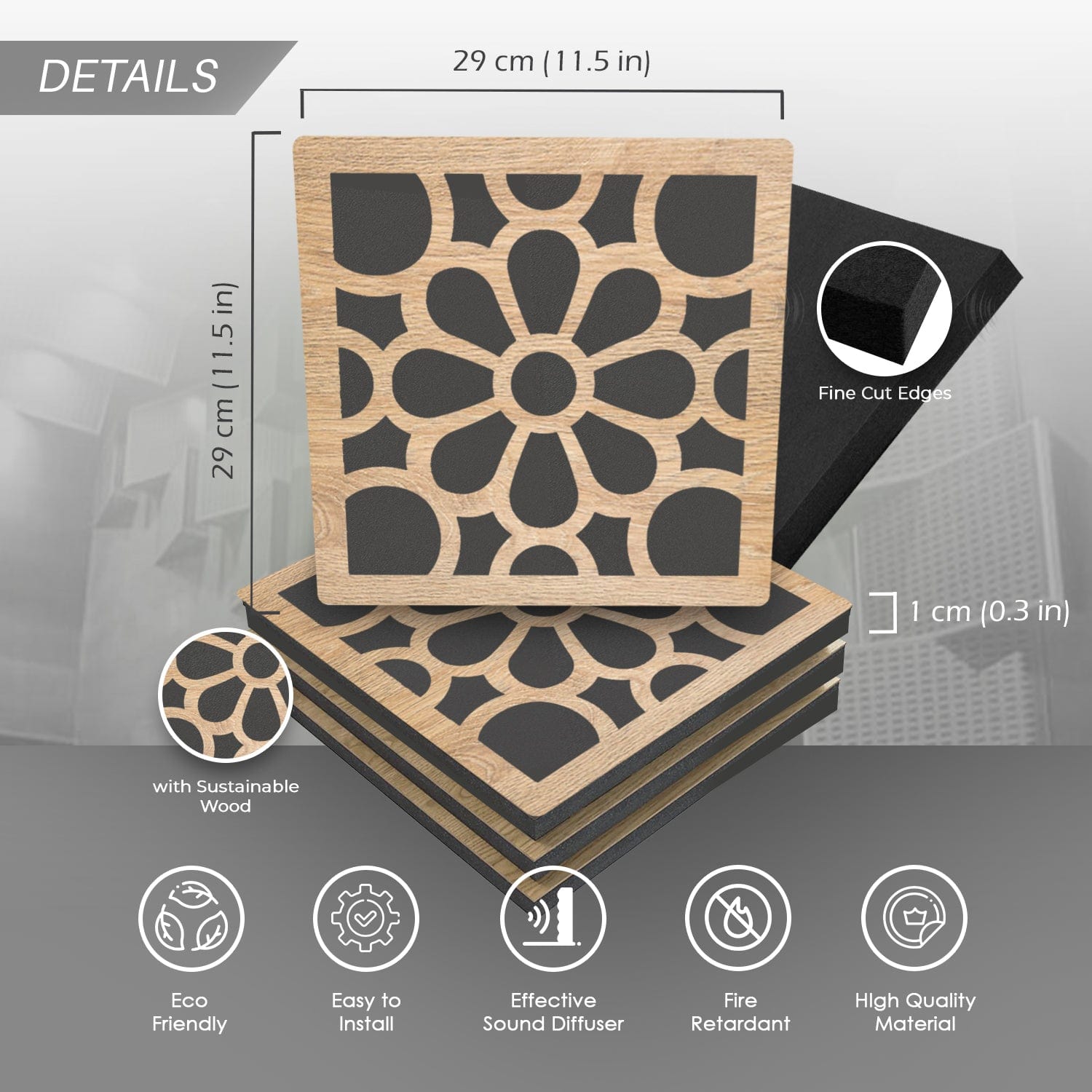 silexofy™ Diffuse PRO Royal Petals Square Felt Wooden Panel - KK1309