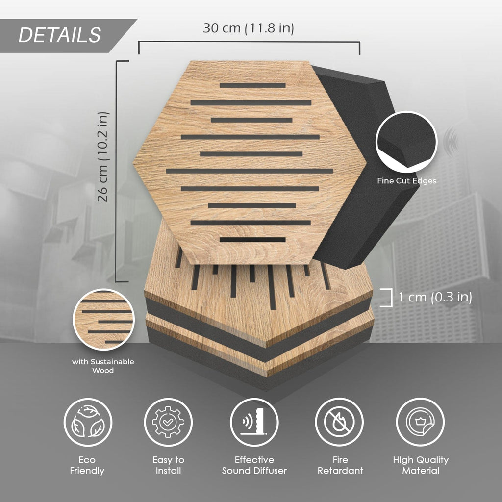 silexofy™ Diffuse PRO Waves Hexagon Felt Wooden Panel - KK1416